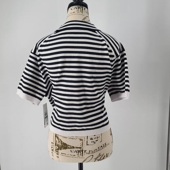 DKNY Jeans Breton stripe women's crop top black/white Size Large Fisherman - Picture 3 of 7